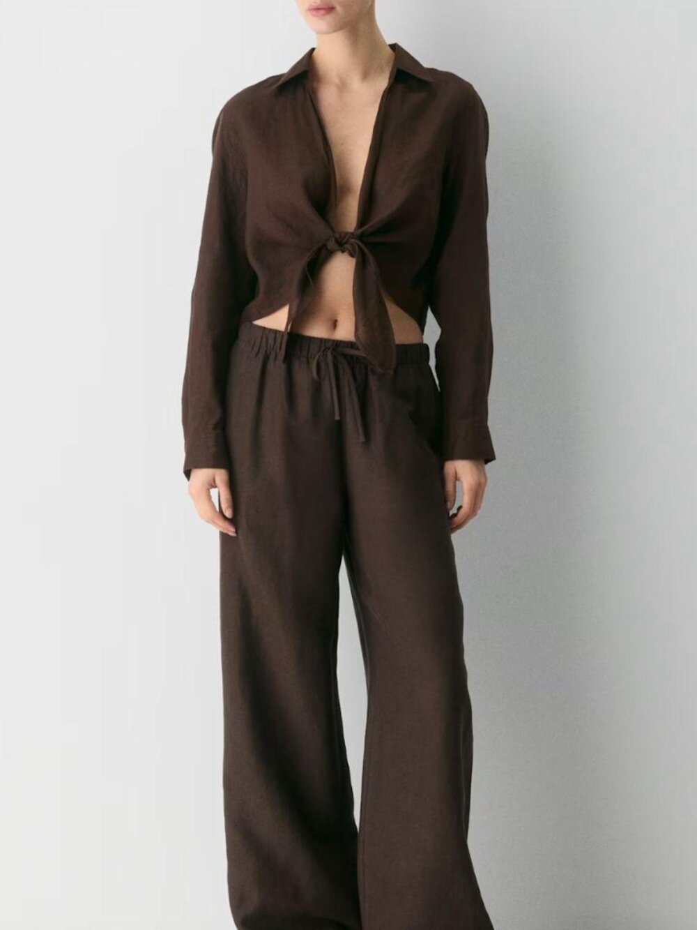 Aritzia Little Moon Connection Linen Blouse in Rich Mocha Brown